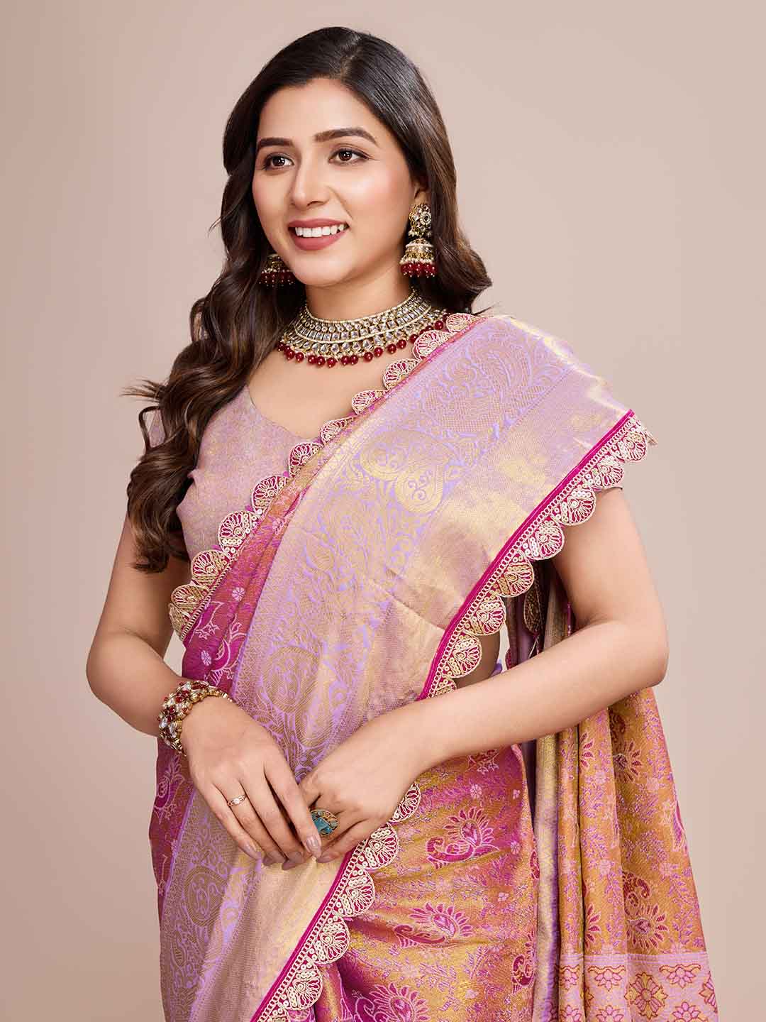 Urban Pallu Floral Sequinned Silk Blend Fusion Saree