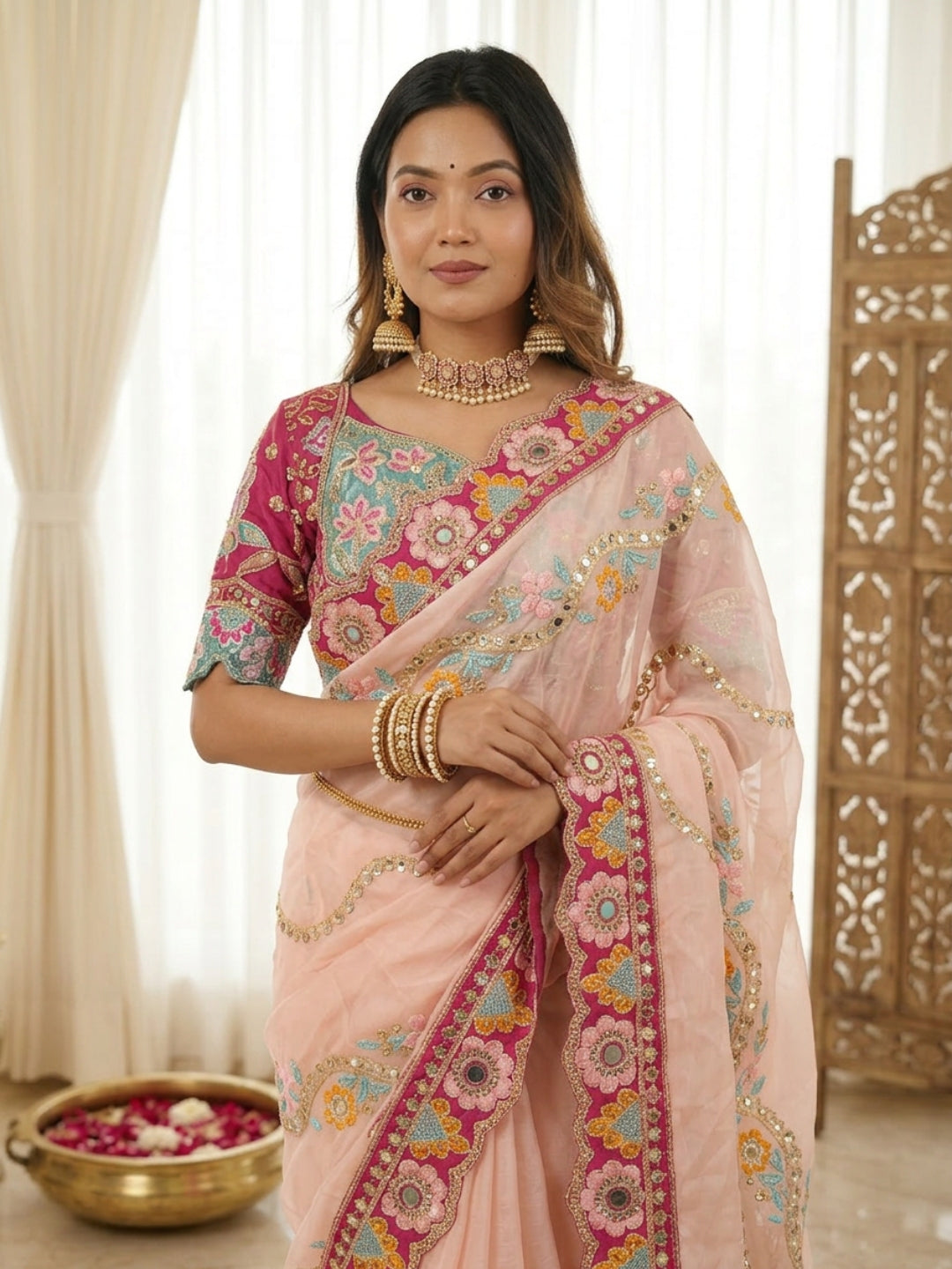 Urban Pallu Embroidered Silk Blend Festive Saree