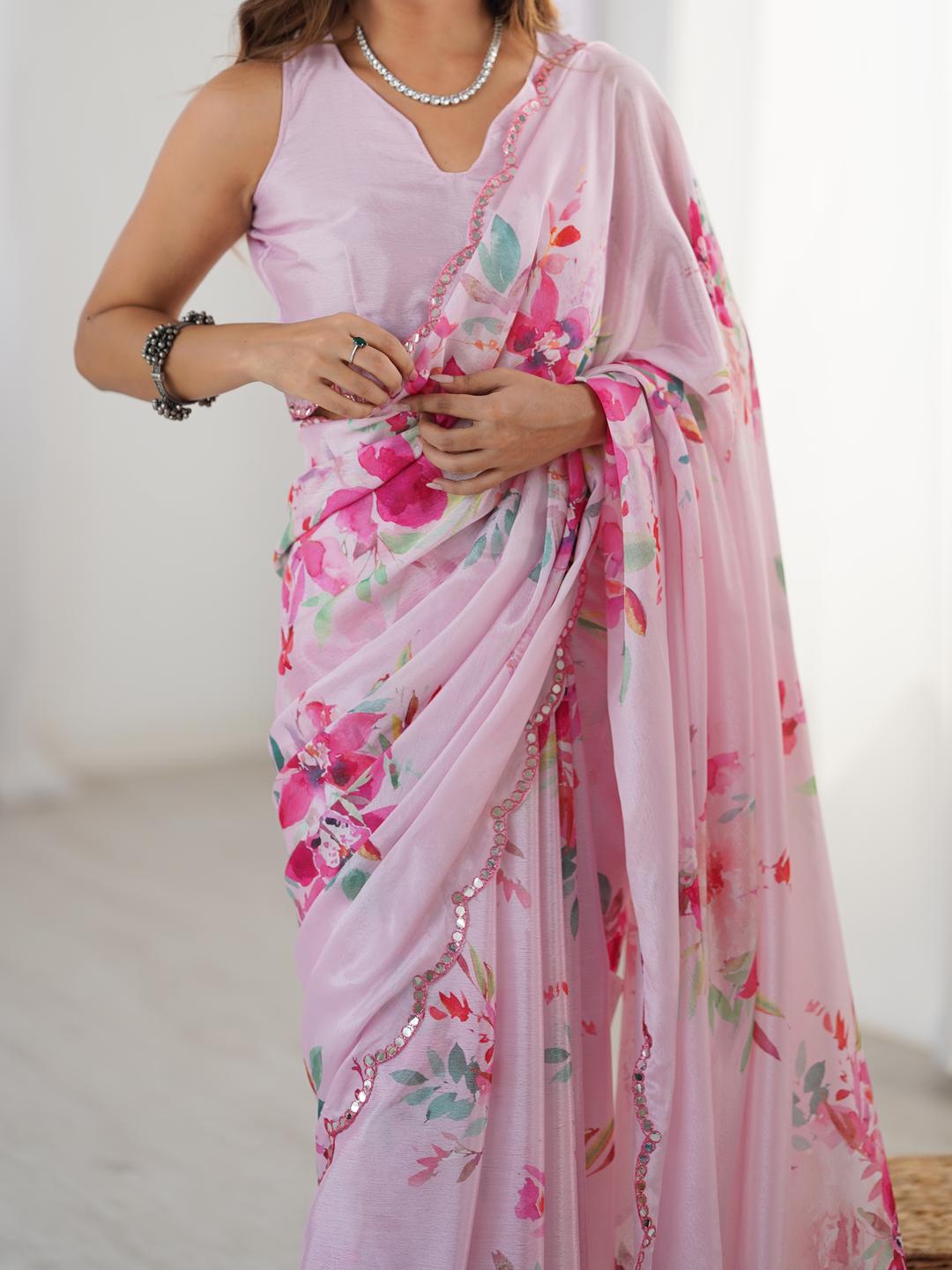 Urban Pallu Floral Sequinned Silk Blend Saree
