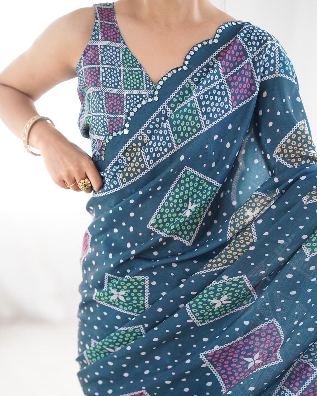 Urban Pallu Mirror Work Silk Blend Saree