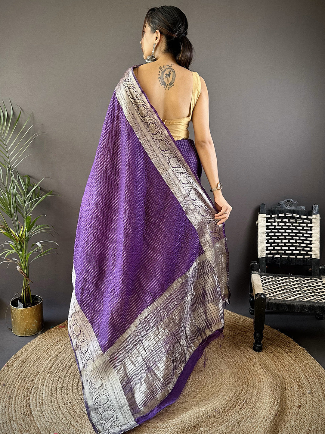 Urban Pallu Floral Sequinned Silk Blend Fusion Saree