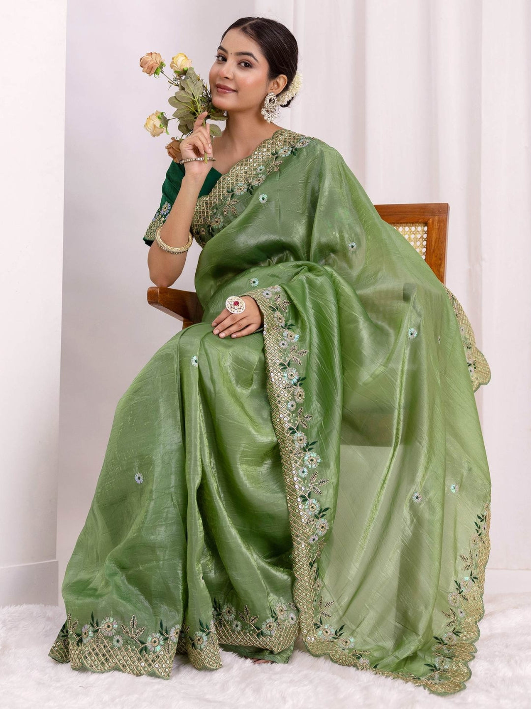 Urban Pallu Embroidered Tissue Festive Saree