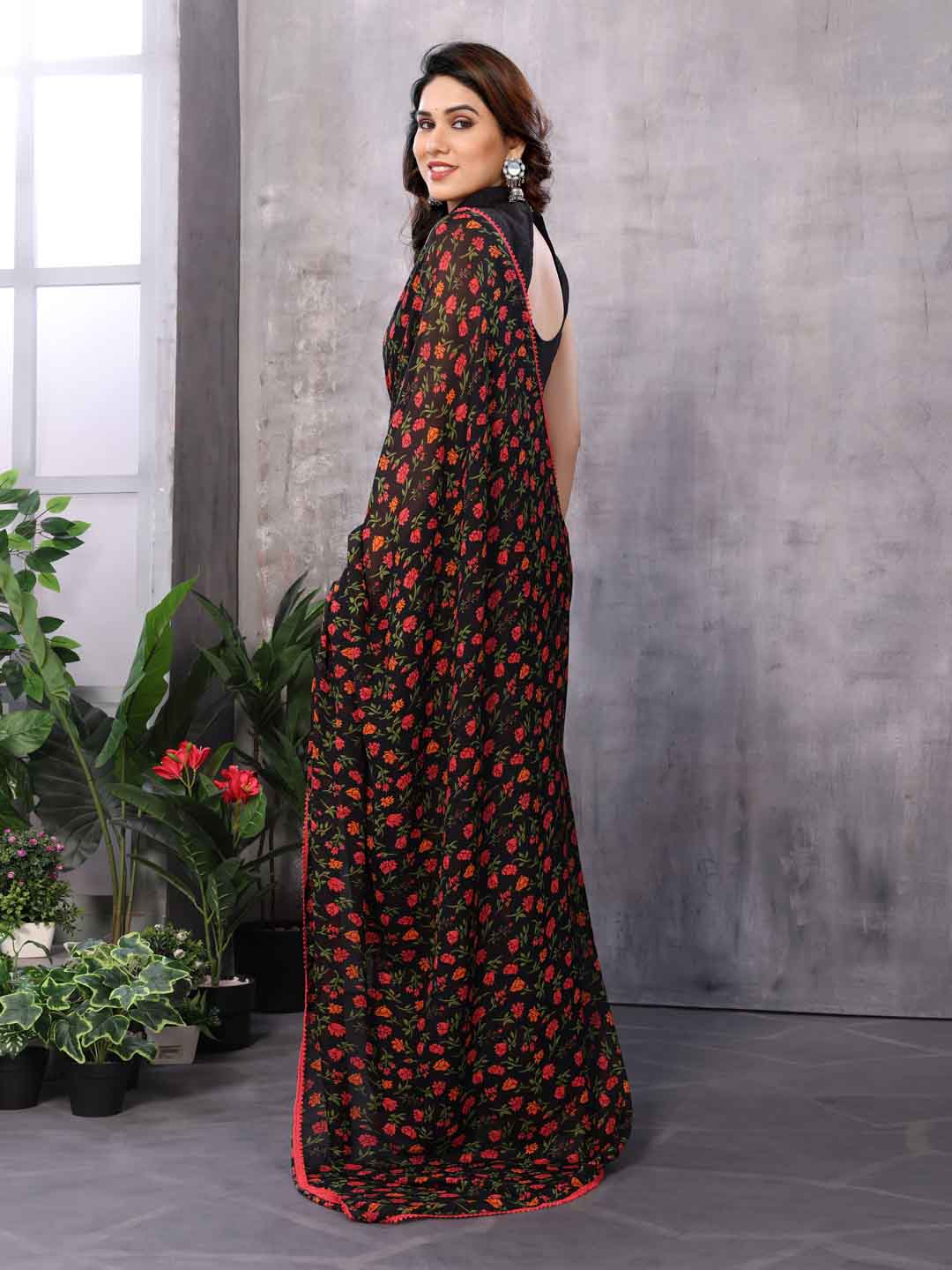 Urban Pallu Solid Pure Chiffon Festive Saree