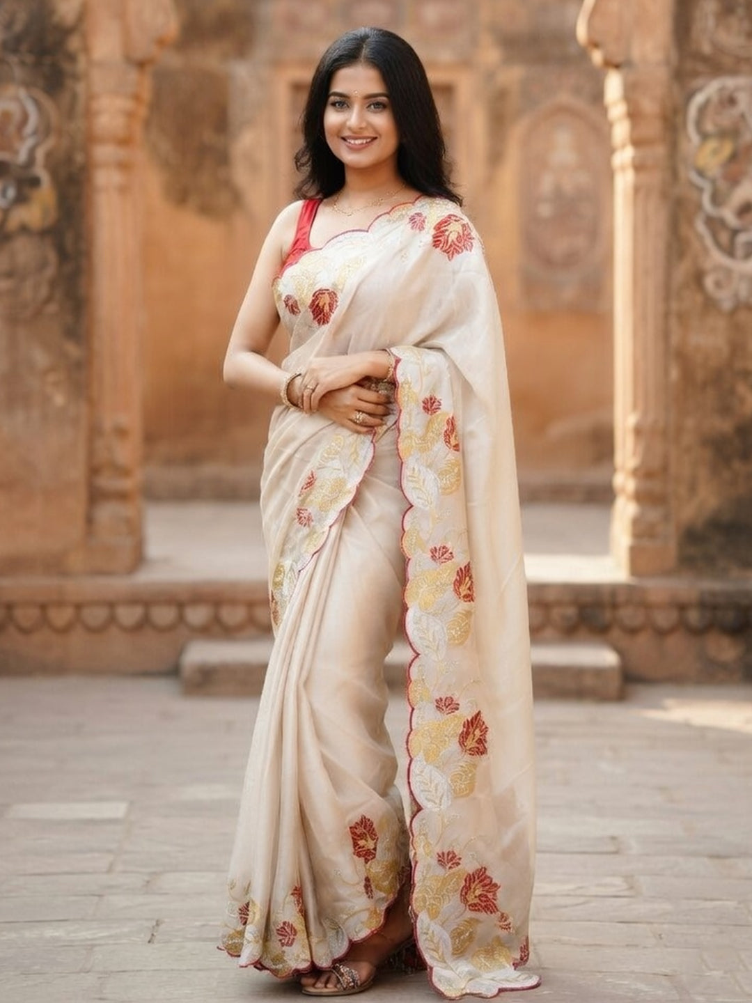 Urban Pallu Woven Design Poly Chiffon Traditional Saree