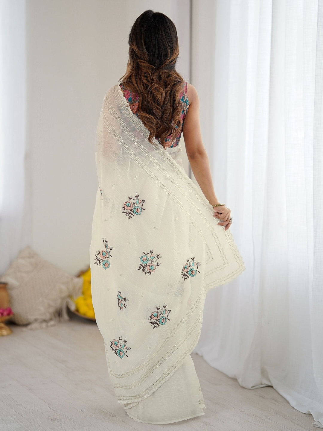 Urban Pallu Embroidered Silk Blend Festive Saree