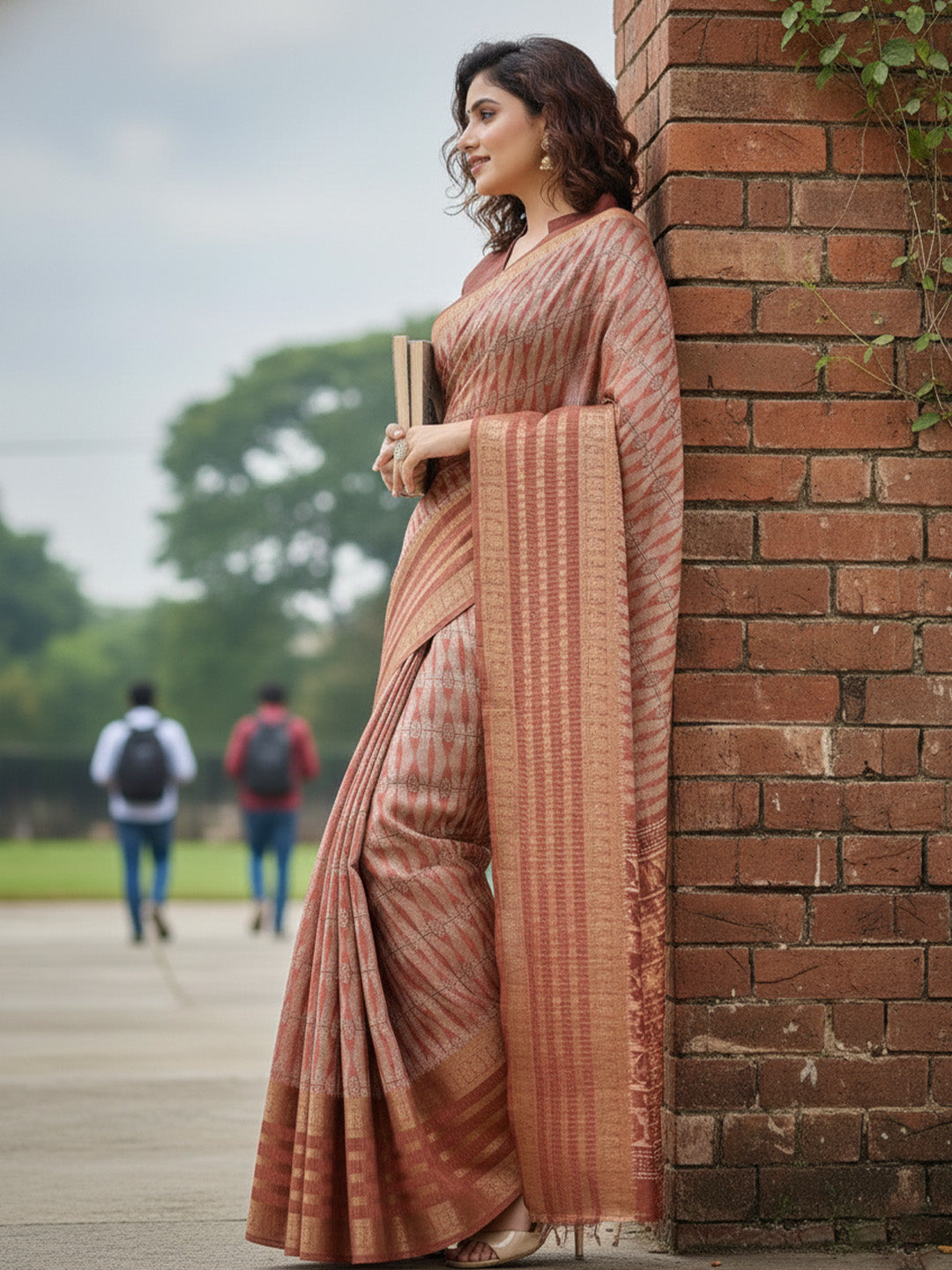 Urban Pallu Floral Sequinned Silk Blend Fusion Saree