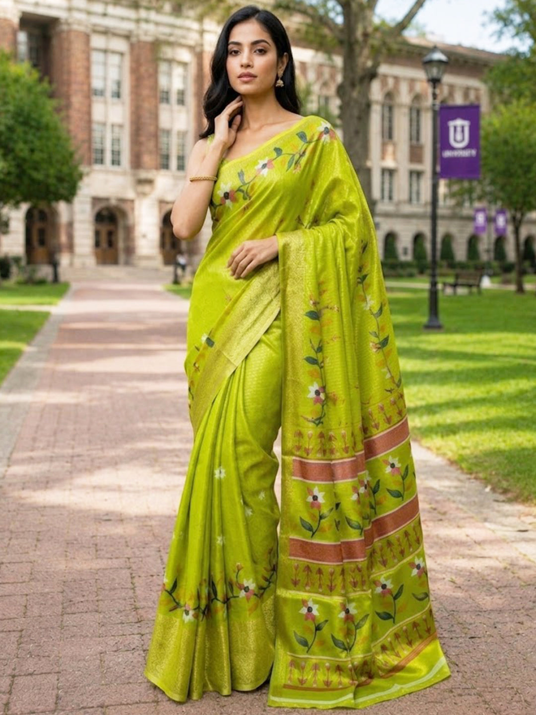 Urban Pallu Printed Silk Blend Festive Saree