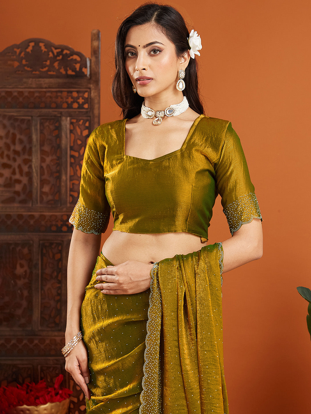 Urban Pallu Embellished Organza Party Saree