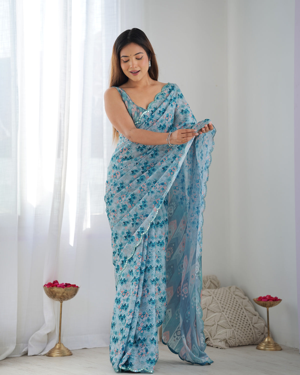 Urban Pallu Ethnic Motifs Sequinned Silk Blend Saree