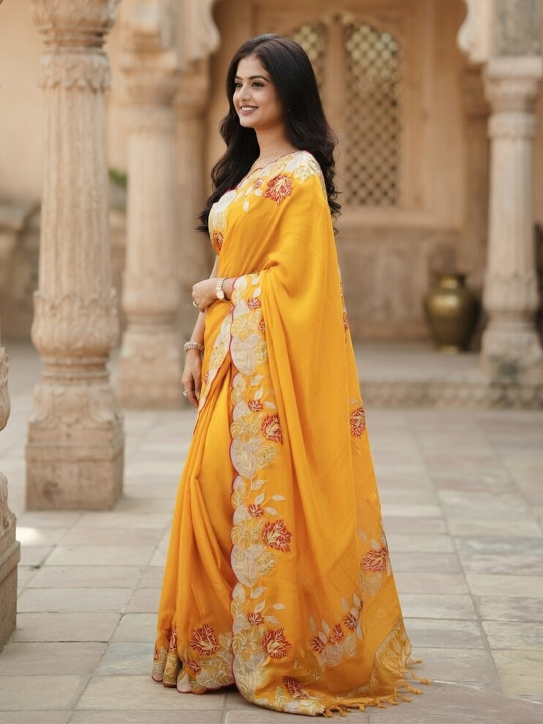 Urban Pallu Woven Design Poly Chiffon Traditional Saree