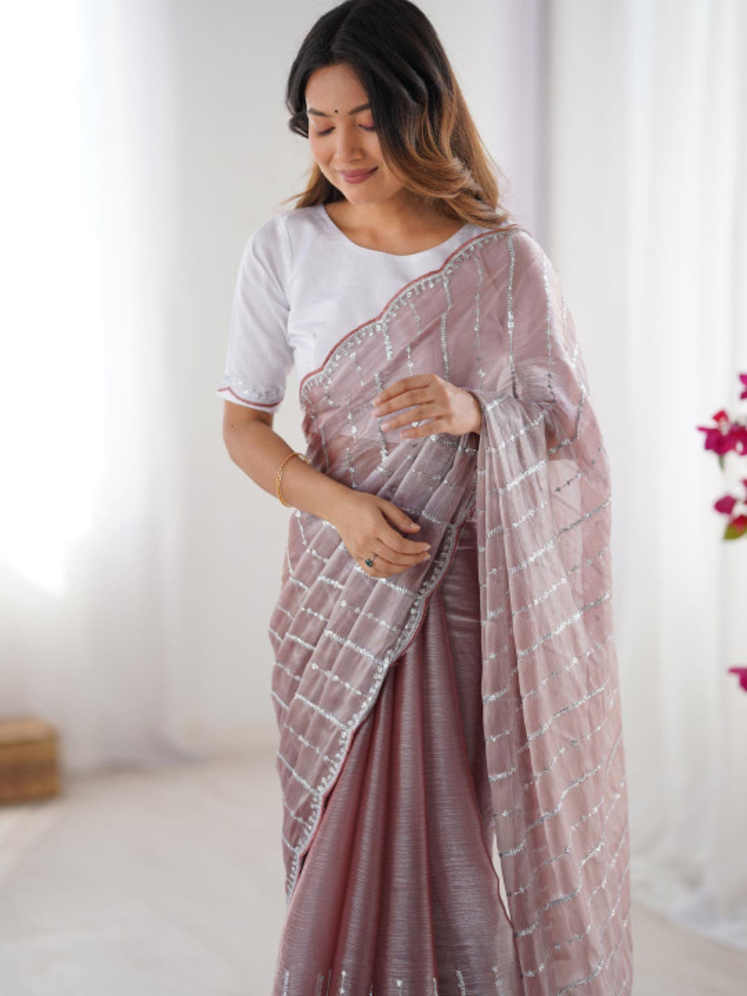 Urban Pallu Embroidered Organza Festive Saree
