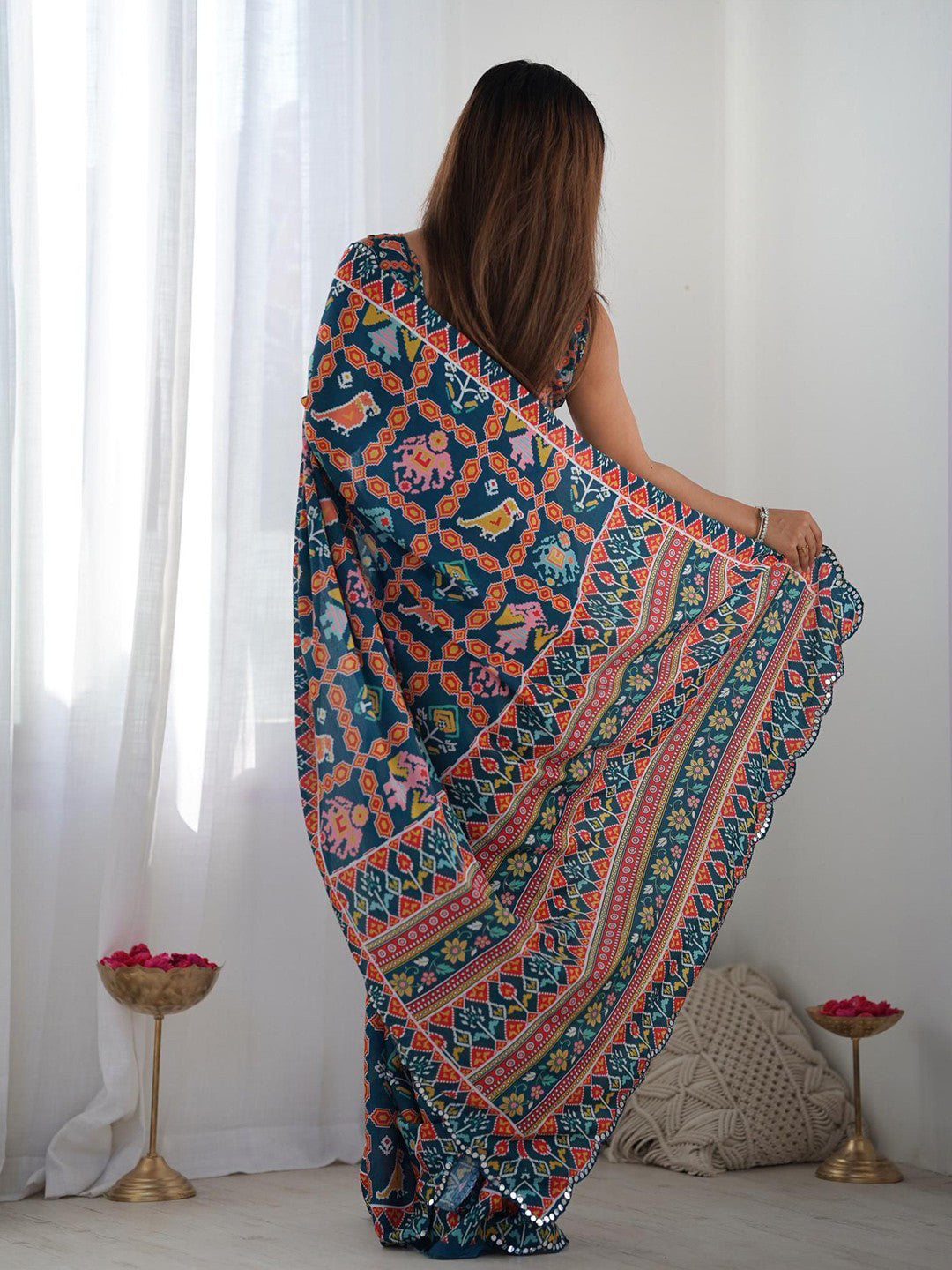 Urban Pallu Printed Poly Georgette Fusion Saree