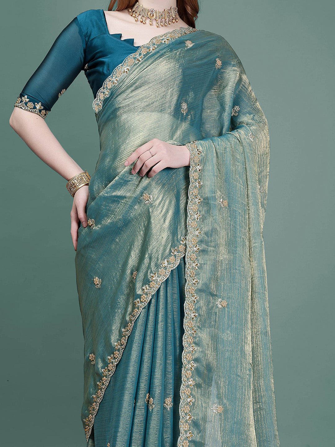 Urban Pallu Embroidered Organza Fusion Saree