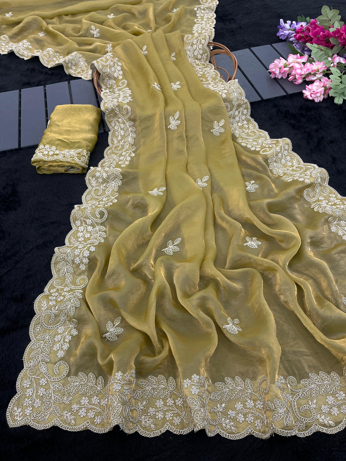 Urban Pallu Embroidered Organza Festive Saree