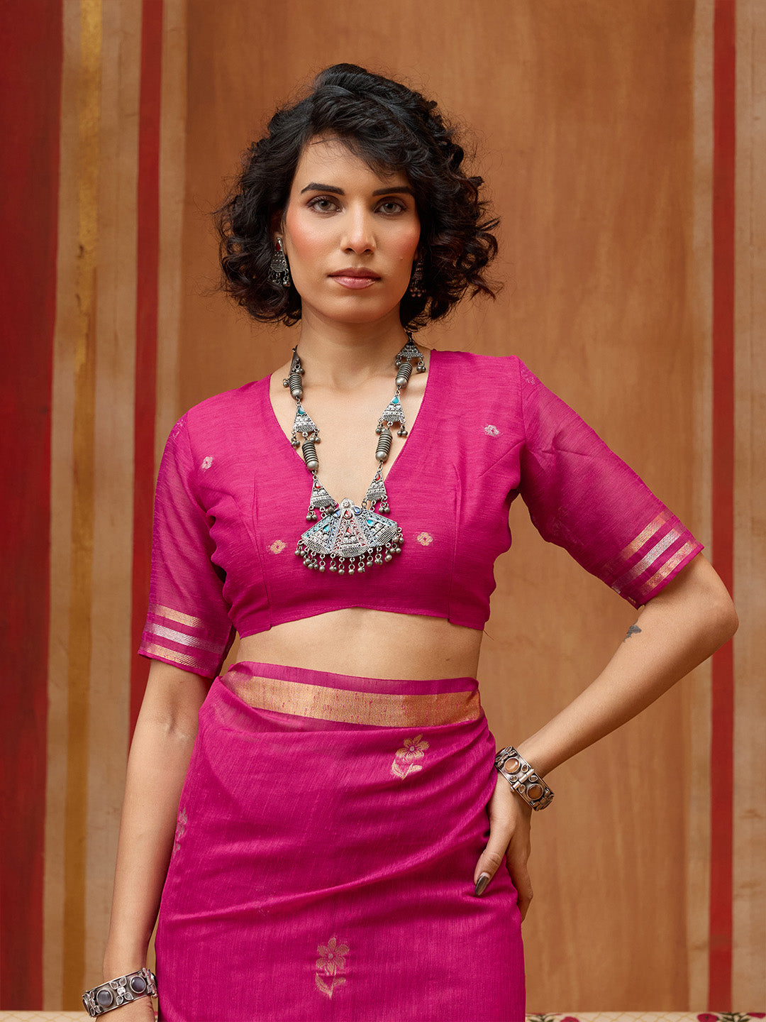 Urban Pallu Striped Silk Cotton Work Saree