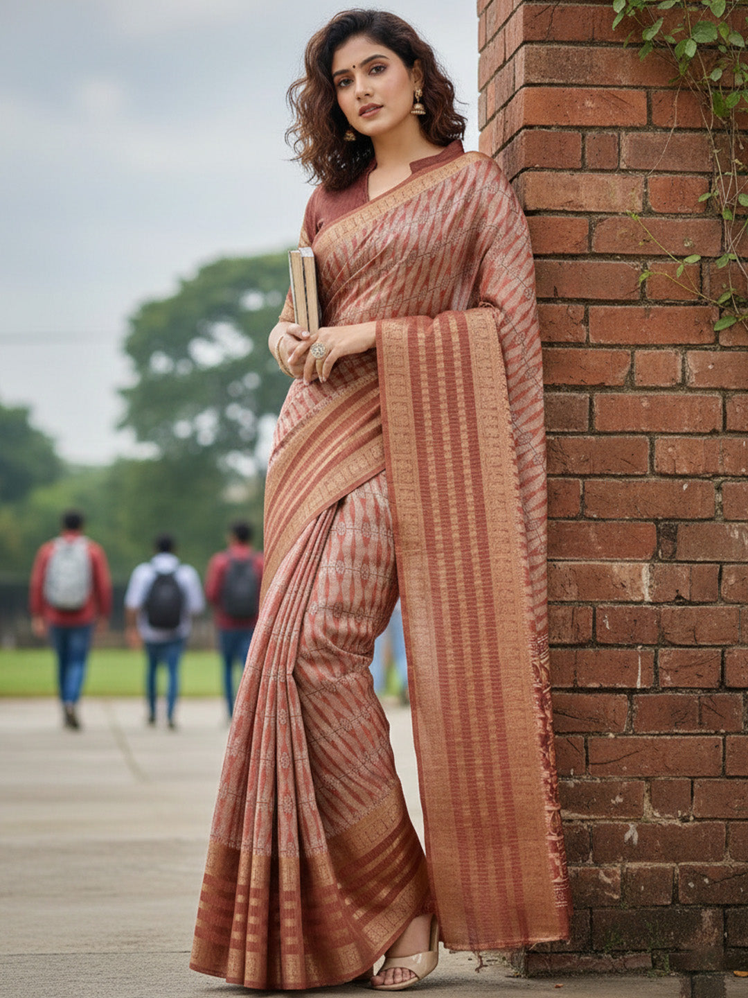 Urban Pallu Floral Sequinned Silk Blend Fusion Saree
