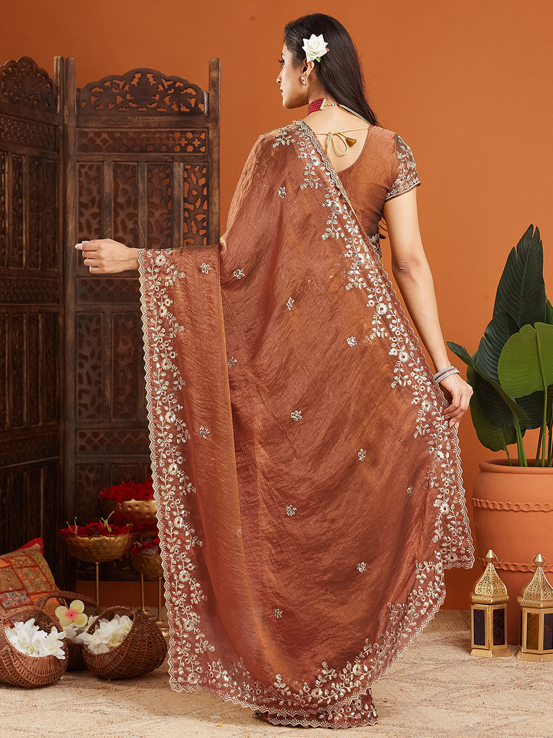 Urban Pallu Embroidered Organza Fusion Saree