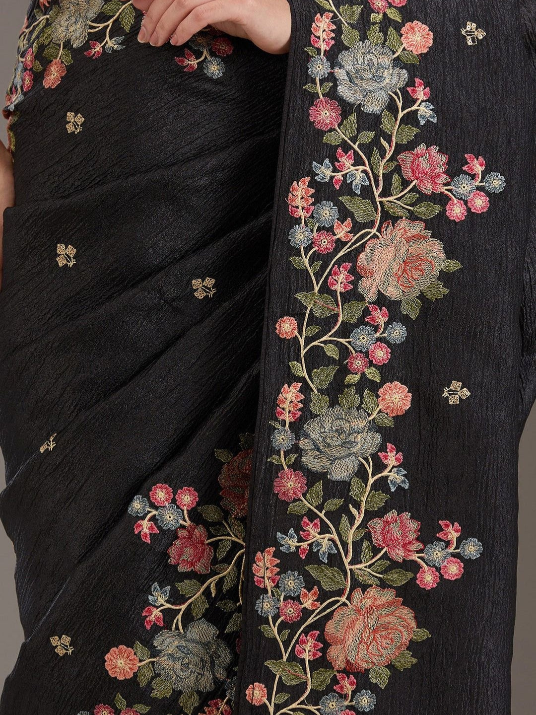Urban Pallu Solid Organza Festive Saree