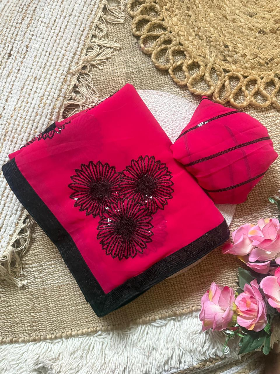 Urban Pallu Embroidered Poly Georgette Festive Saree