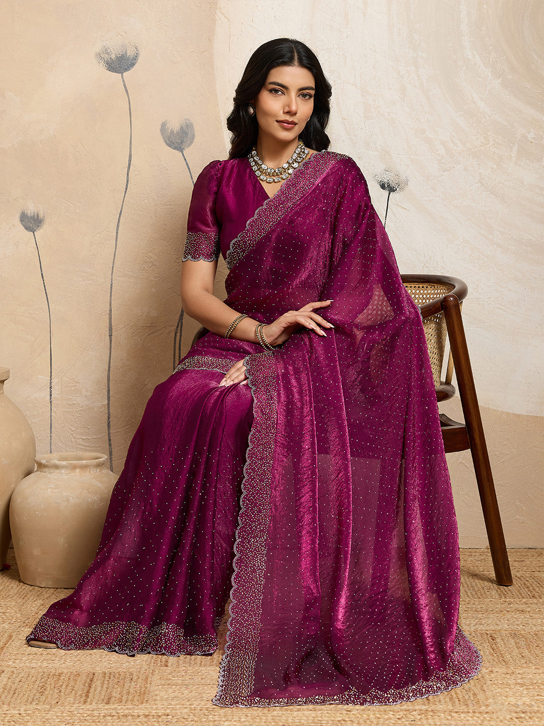 Urban Pallu Embellished Organza Party Saree