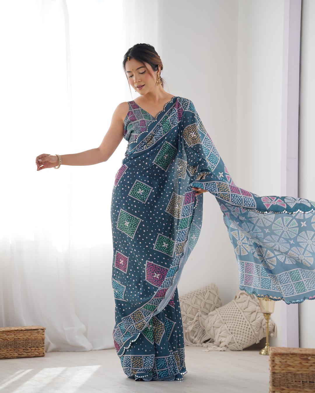 Urban Pallu Mirror Work Silk Blend Saree