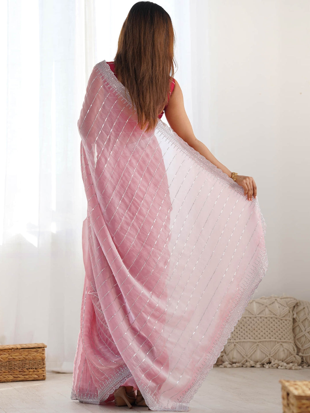 Urban Pallu Embroidered Pure Chiffon Festive Saree