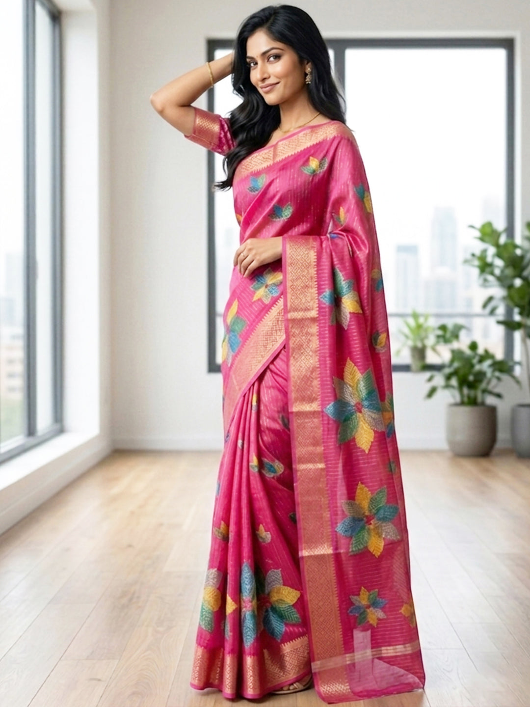 Urban Pallu Printed Silk Blend Festive Saree