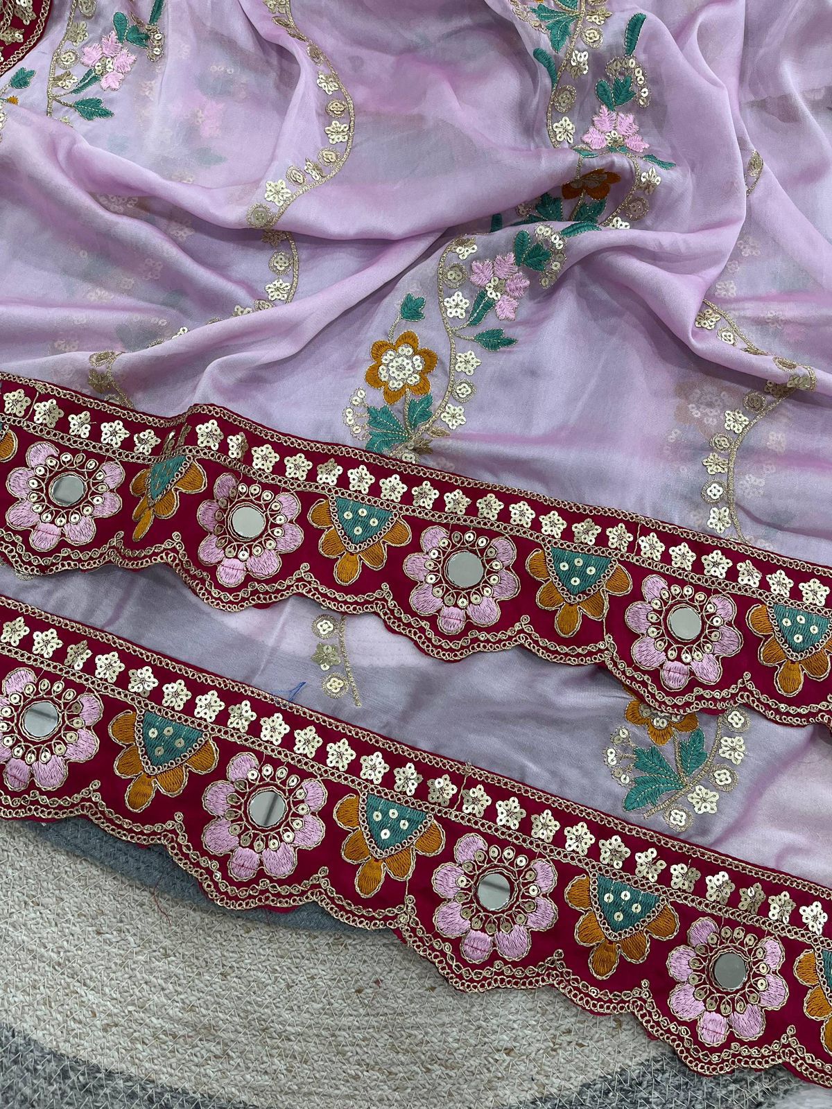 Urban Pallu Embroidered Silk Blend Festive Saree
