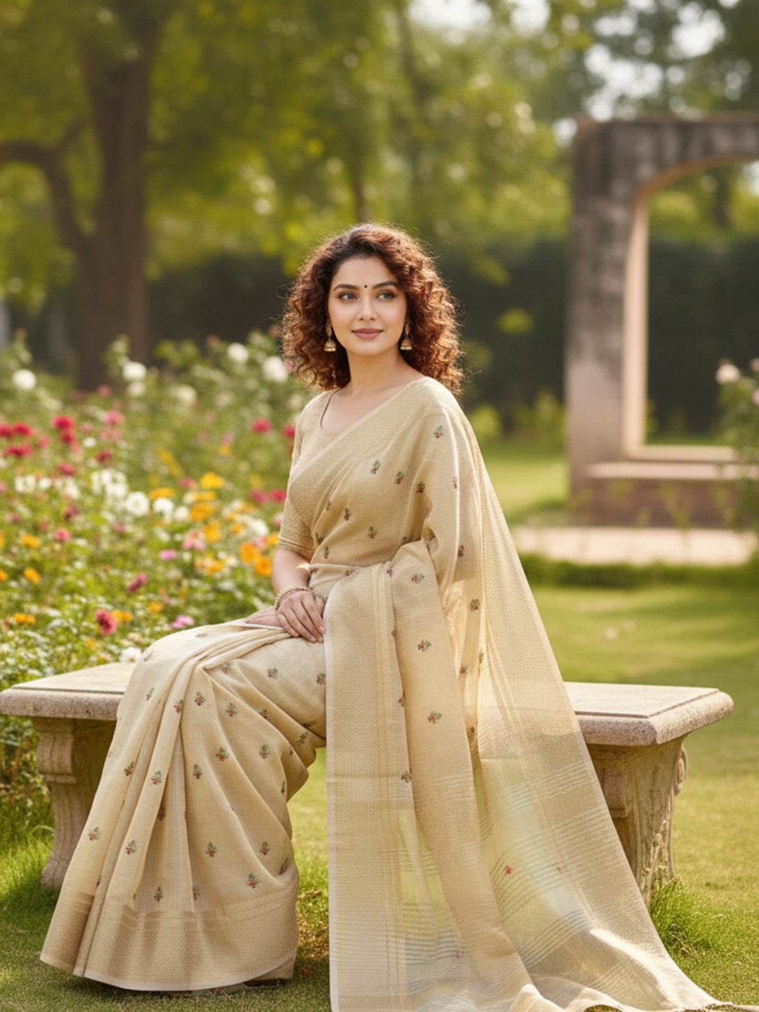Urban Pallu Floral Sequinned Silk Blend Fusion Saree