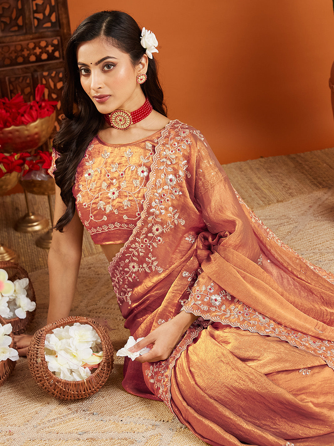 Urban Pallu Embroidered Organza Fusion Saree