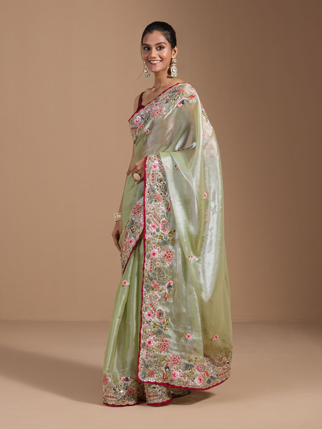 Urban Pallu Embroidered Tissue Festive Saree