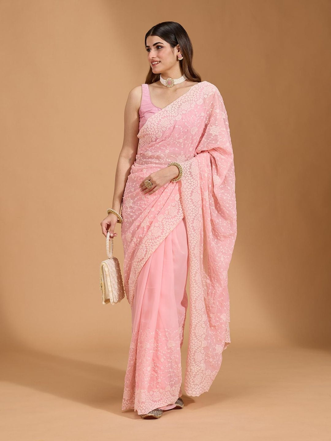 Urban Pallu Embroidered Pure Georgette Festive Saree