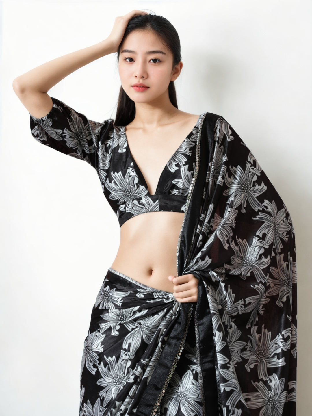 Urban Pallu Woven Design Silk Blend Fusion Saree