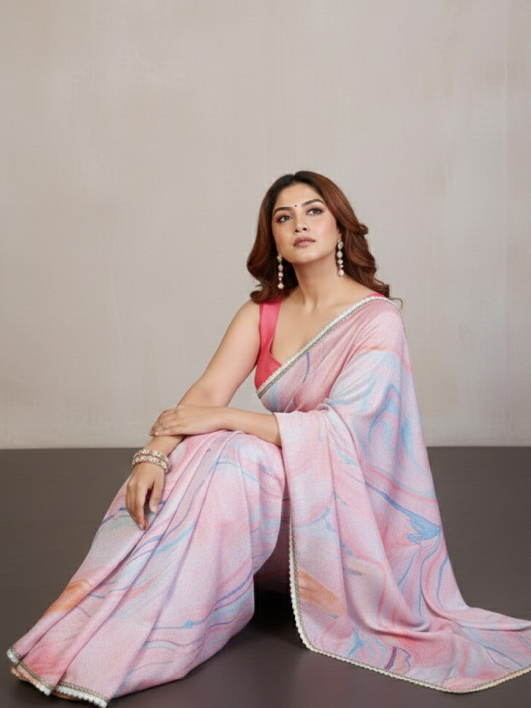 Urban Pallu Floral Sequinned Silk Blend Fusion Saree