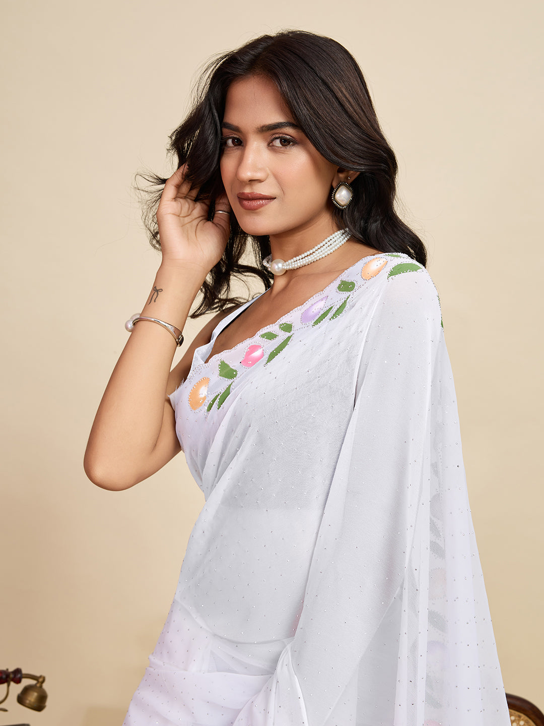 Urban Pallu Floral Sequinned Silk Blend Fusion Saree