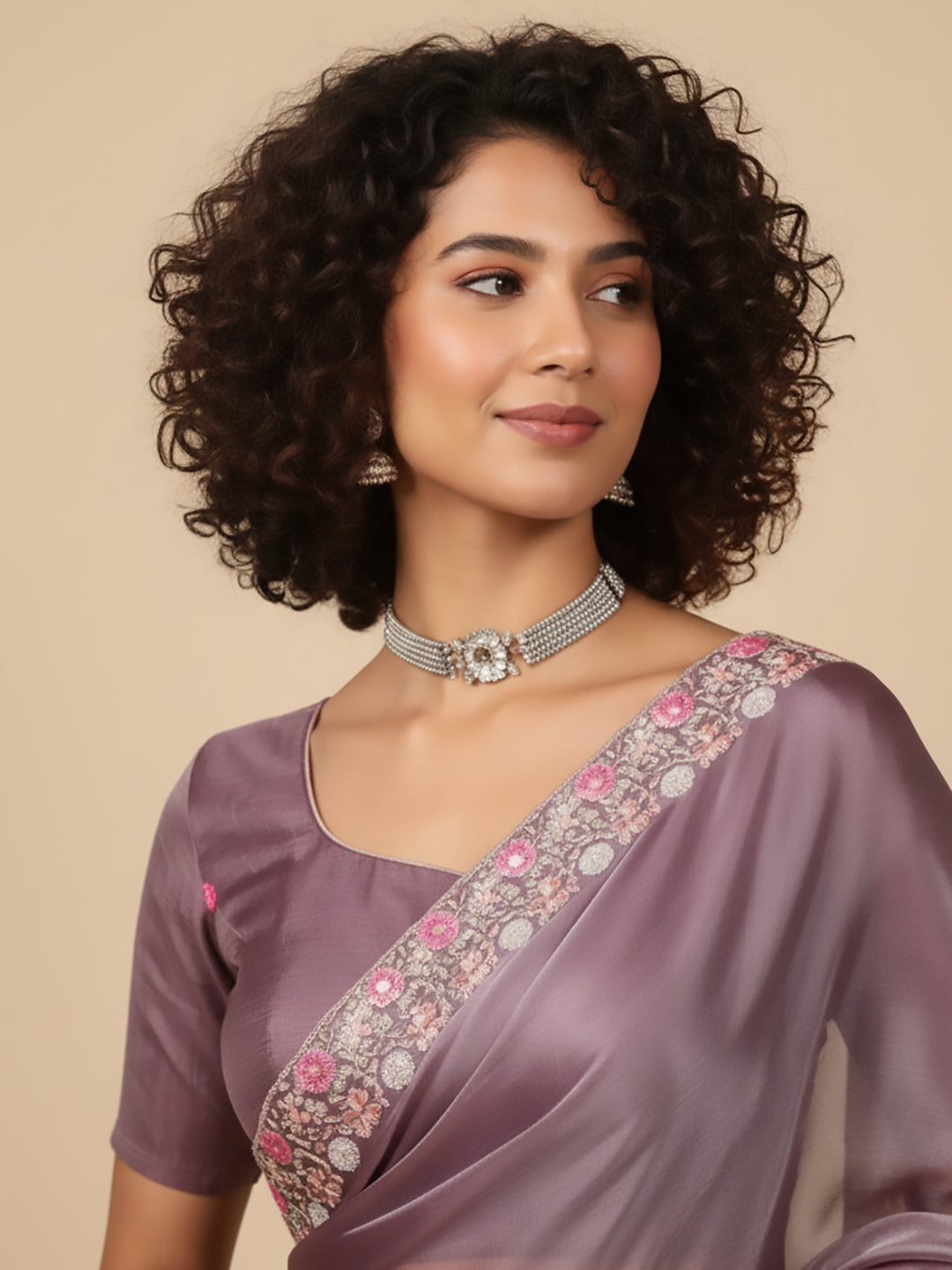 Urban Pallu Floral Sequinned Silk Blend Fusion Saree