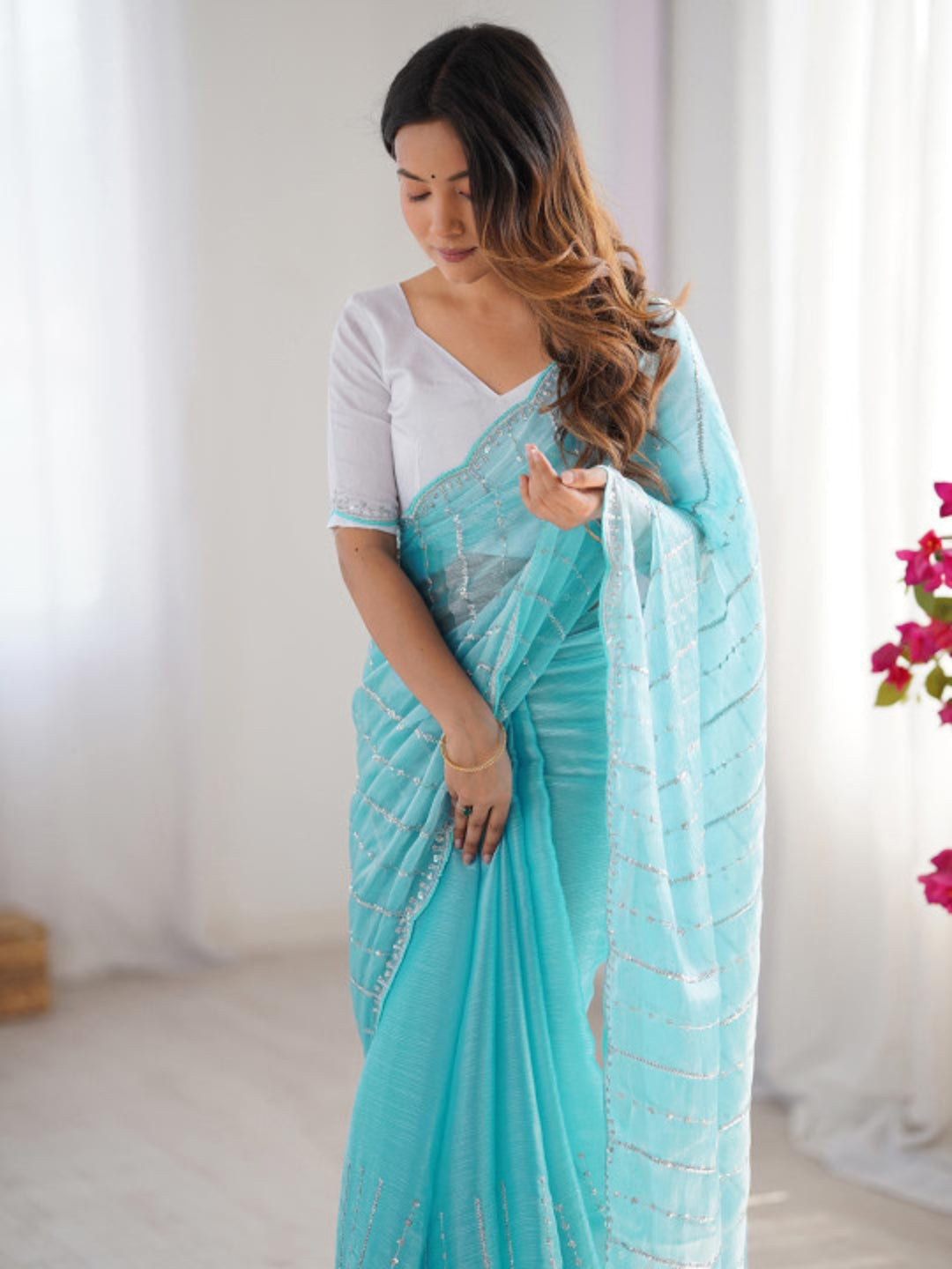 Urban Pallu Embroidered Organza Festive Saree