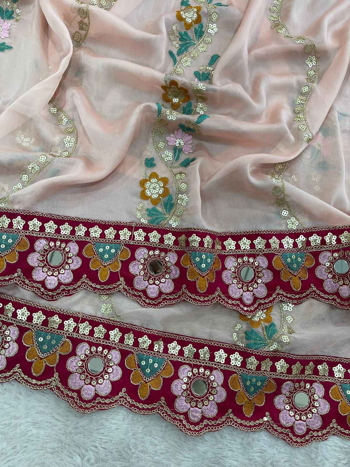 Urban Pallu Embroidered Silk Blend Festive Saree