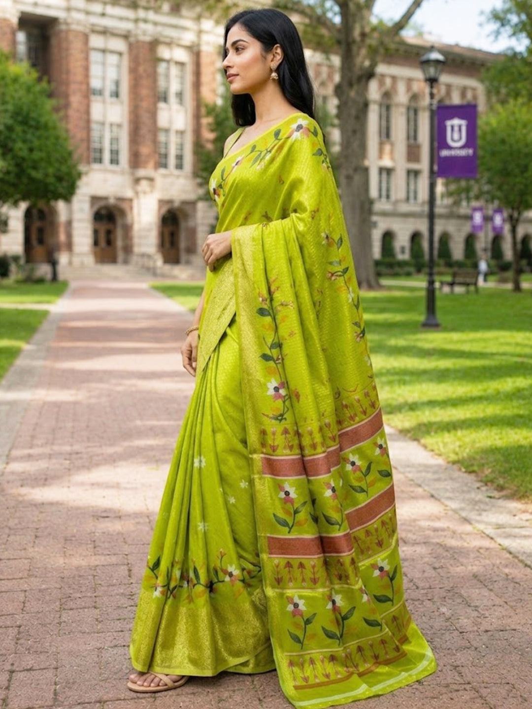 Urban Pallu Printed Silk Blend Festive Saree