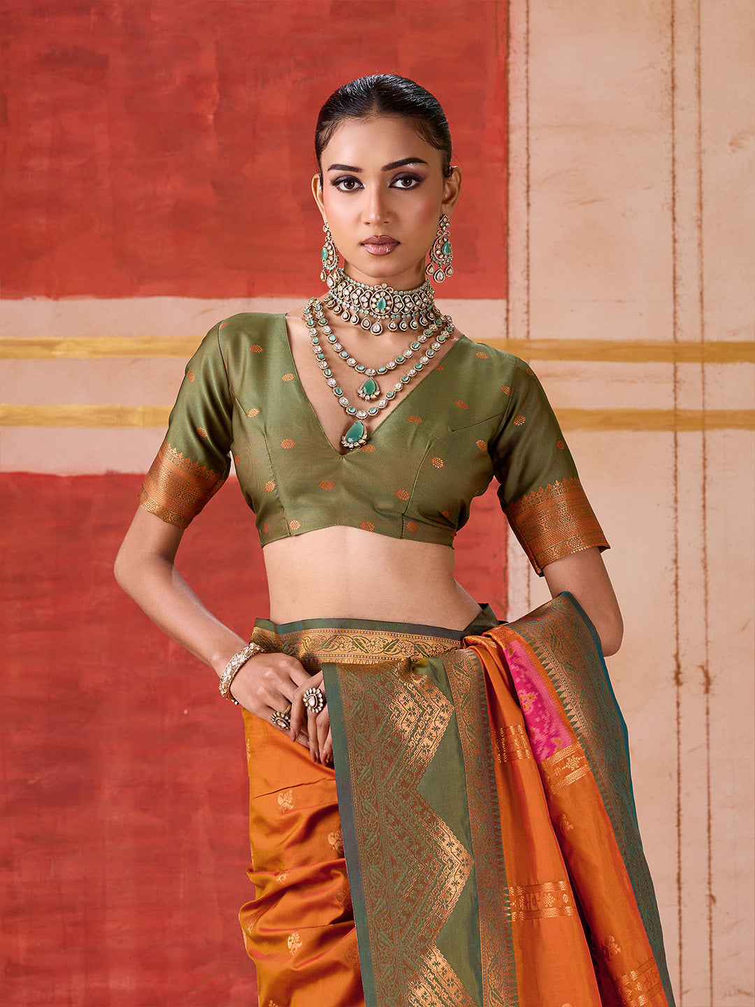 Urban Pallu Striped Silk Cotton Work Saree