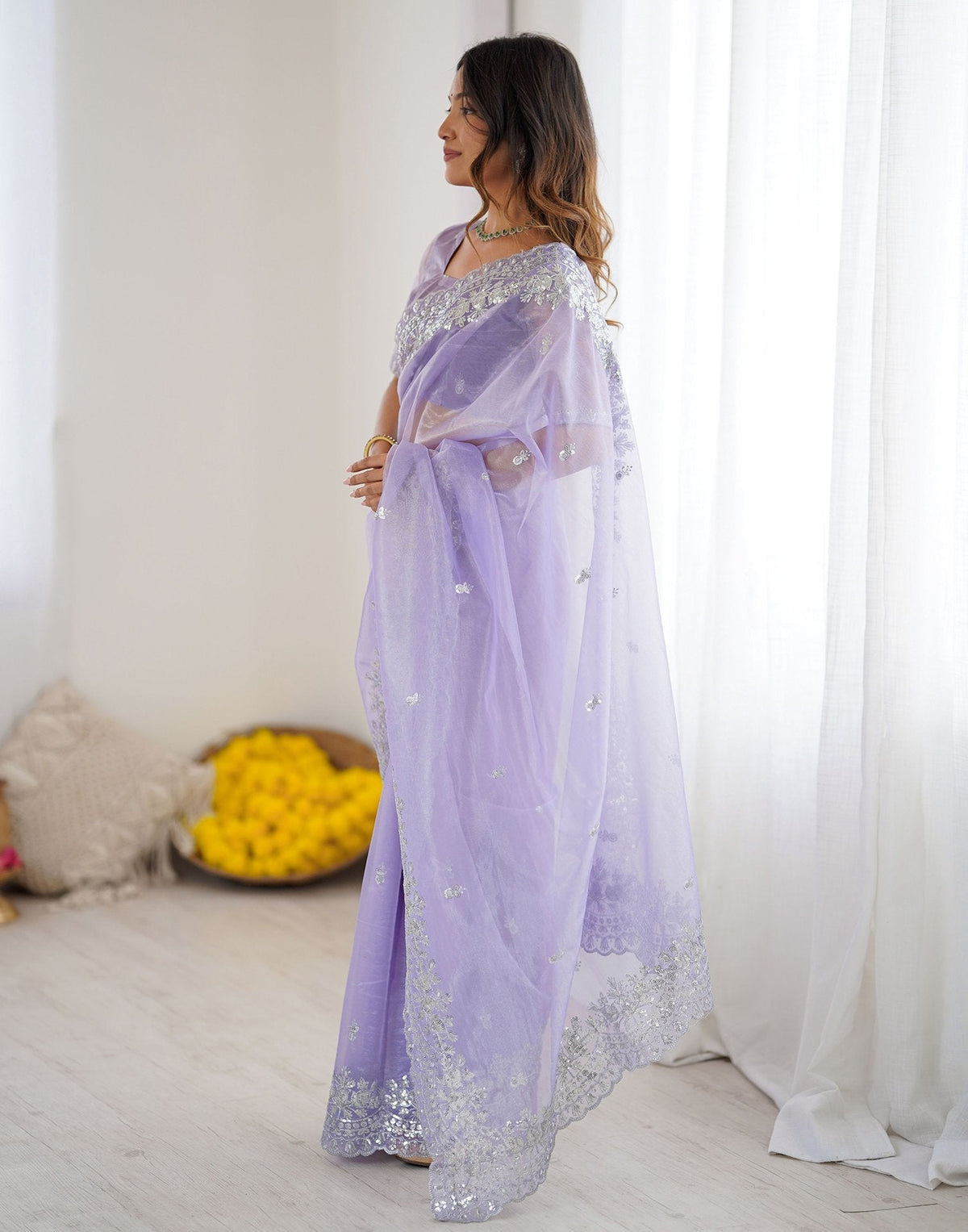 Urban Pallu Embroidered Organza Festive Saree