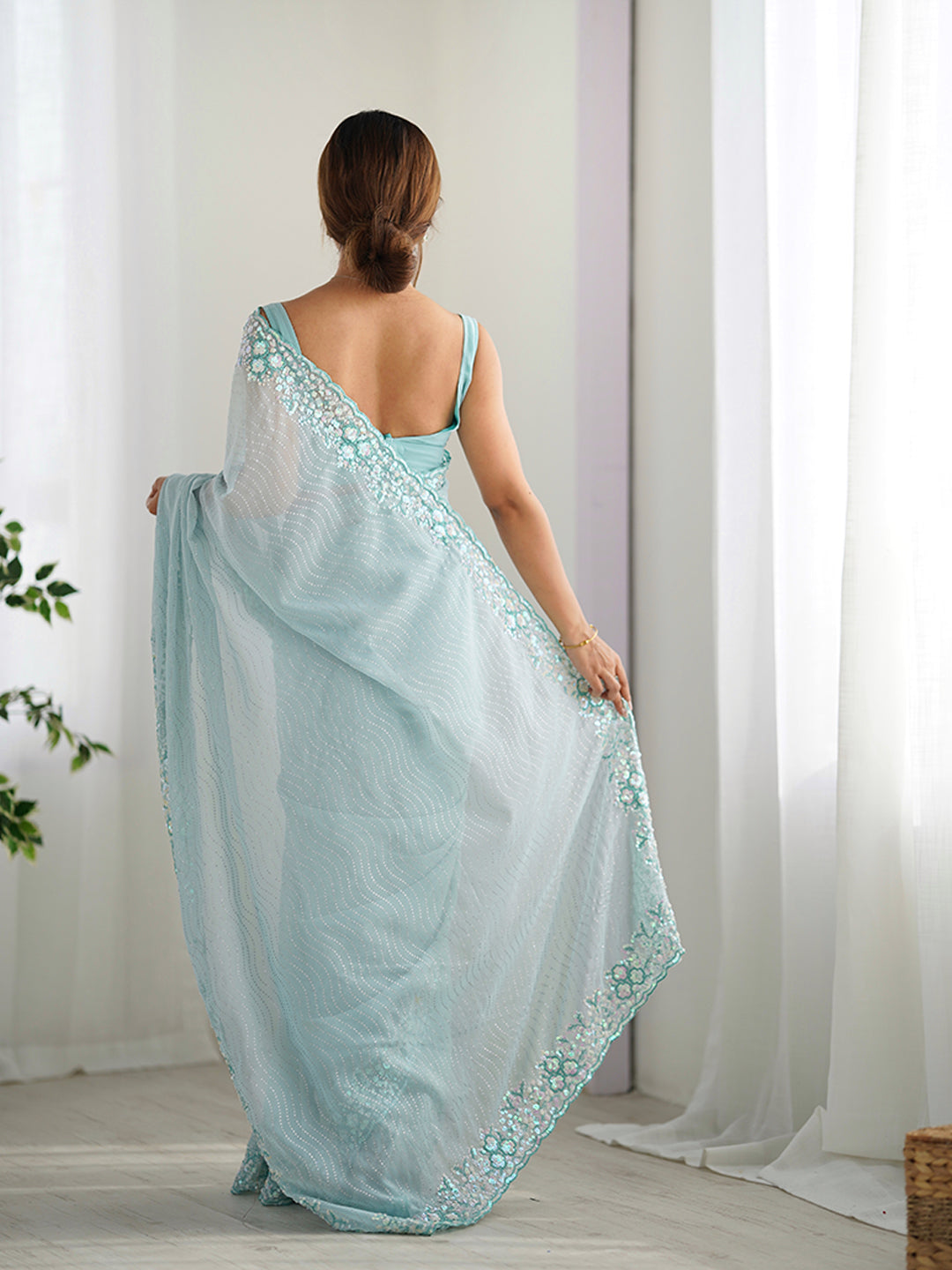 Urban Pallu Embroidered Poly Georgette Festive Saree