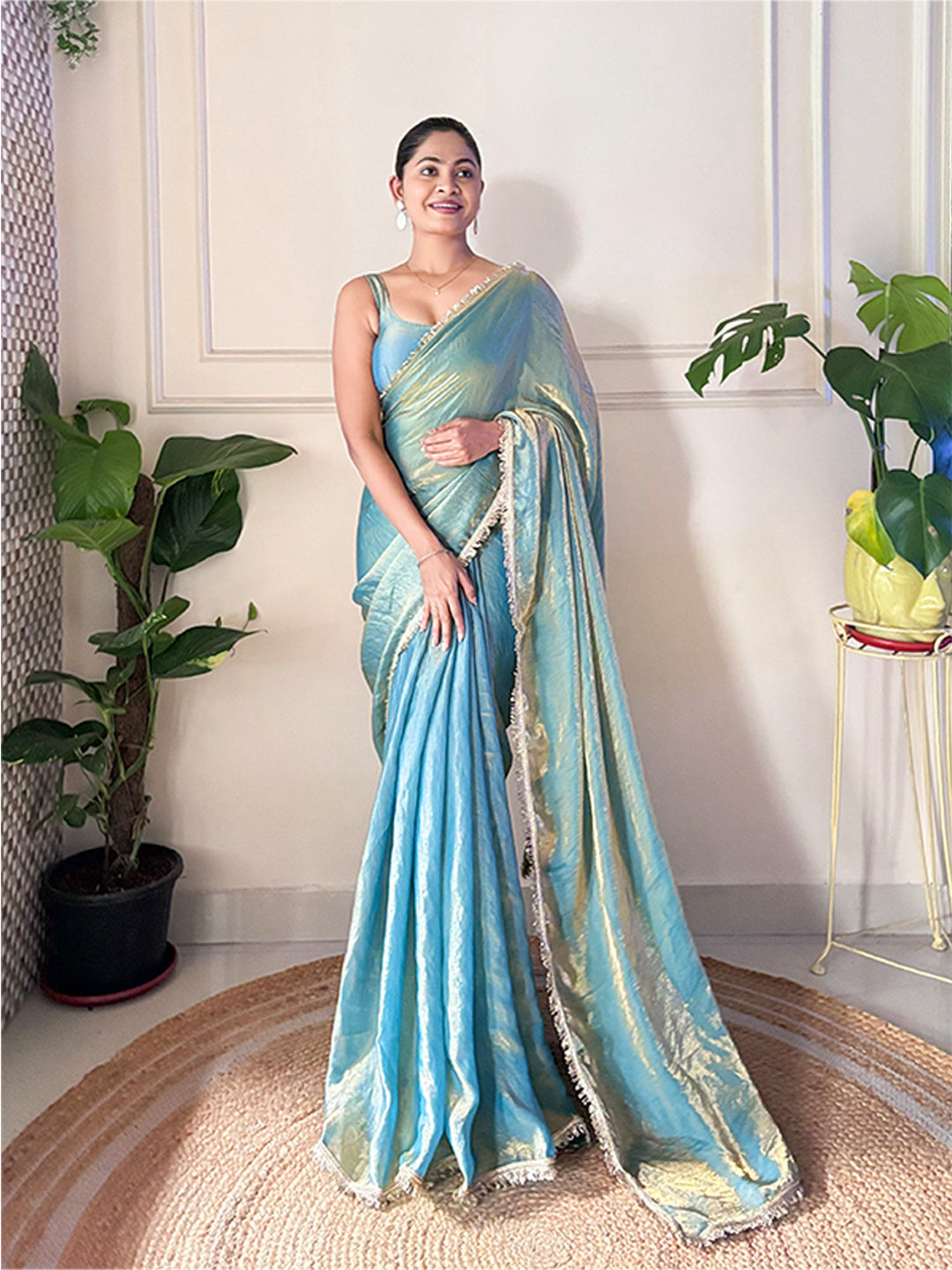 Urban Pallu Solid Organza Festive Saree
