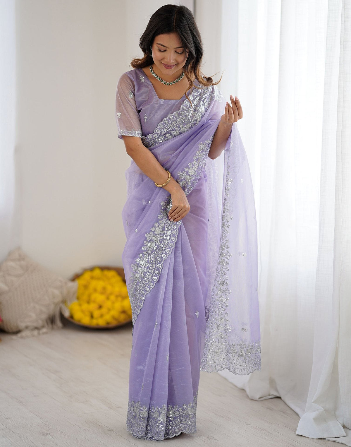 Urban Pallu Embroidered Organza Festive Saree