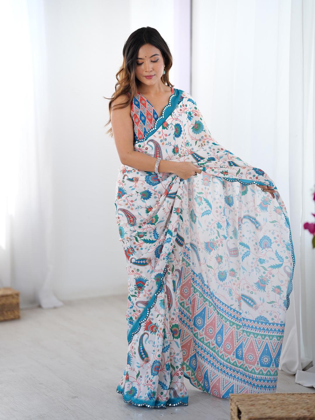 Urban Pallu Ethnic Motifs Mirror Work Silk Blend Saree