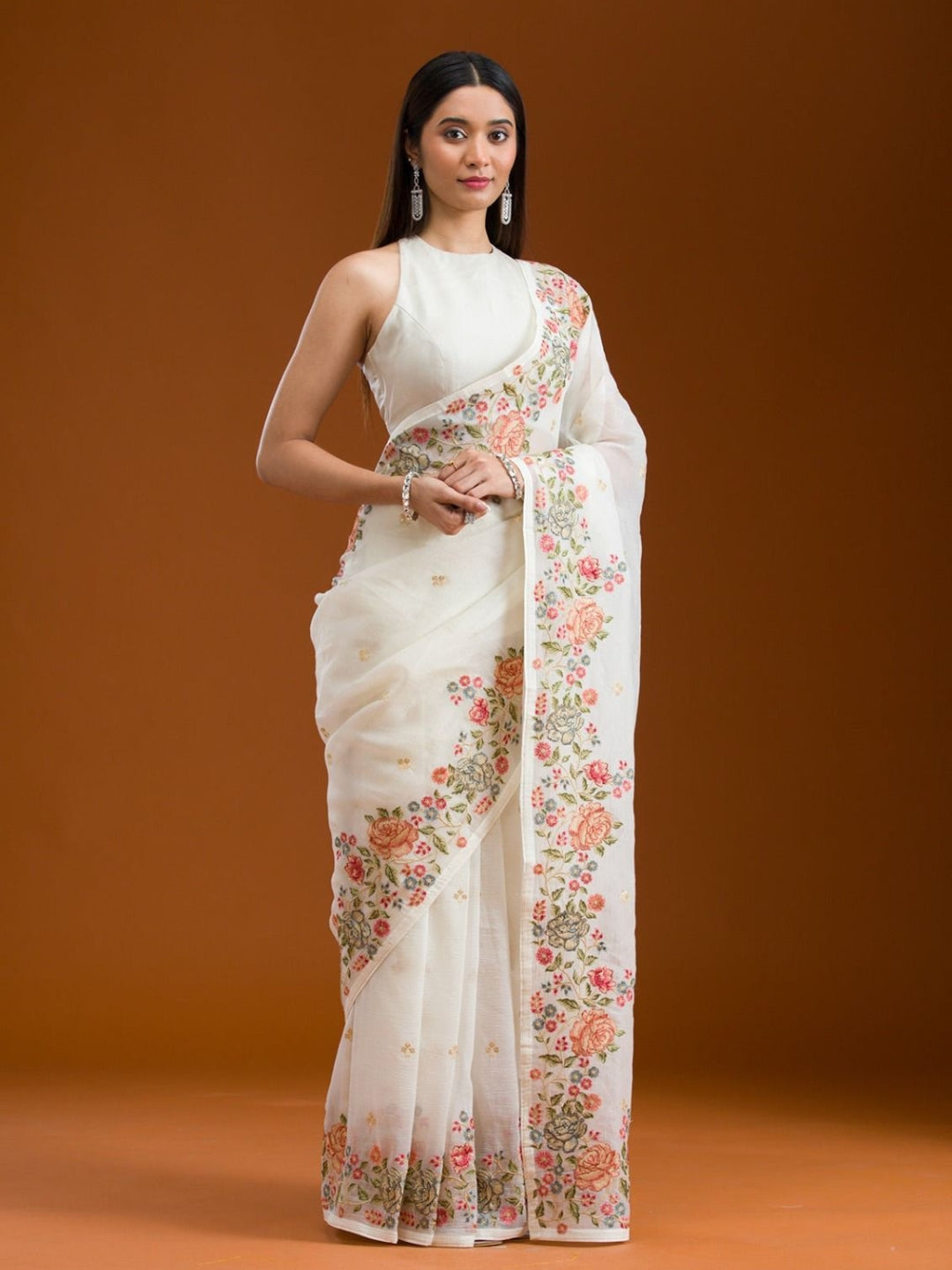 Urban Pallu Solid Organza Festive Saree