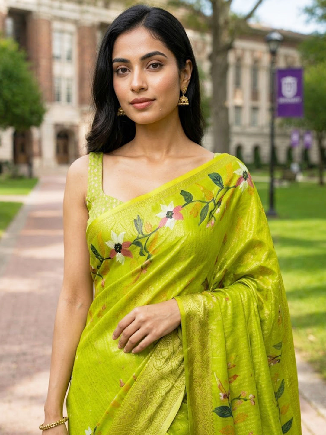 Urban Pallu Printed Silk Blend Festive Saree
