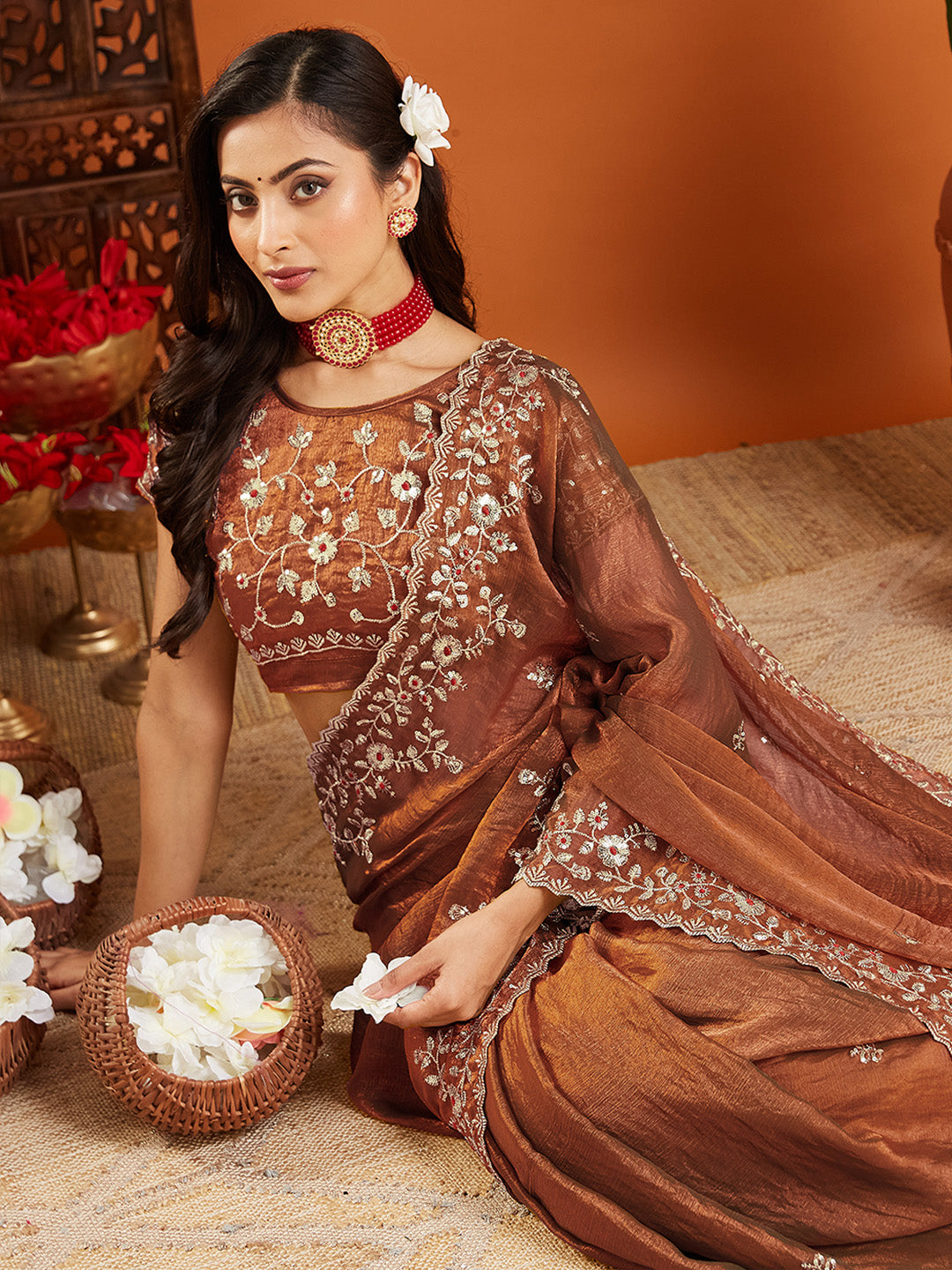 Urban Pallu Embroidered Organza Fusion Saree