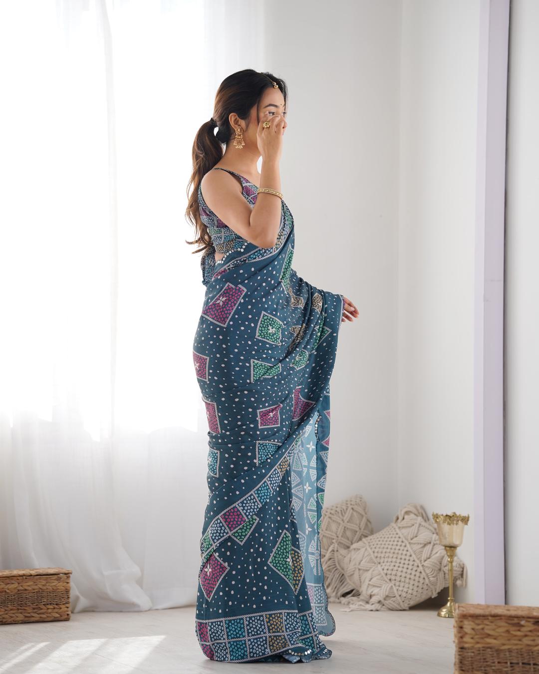 Urban Pallu Mirror Work Silk Blend Saree