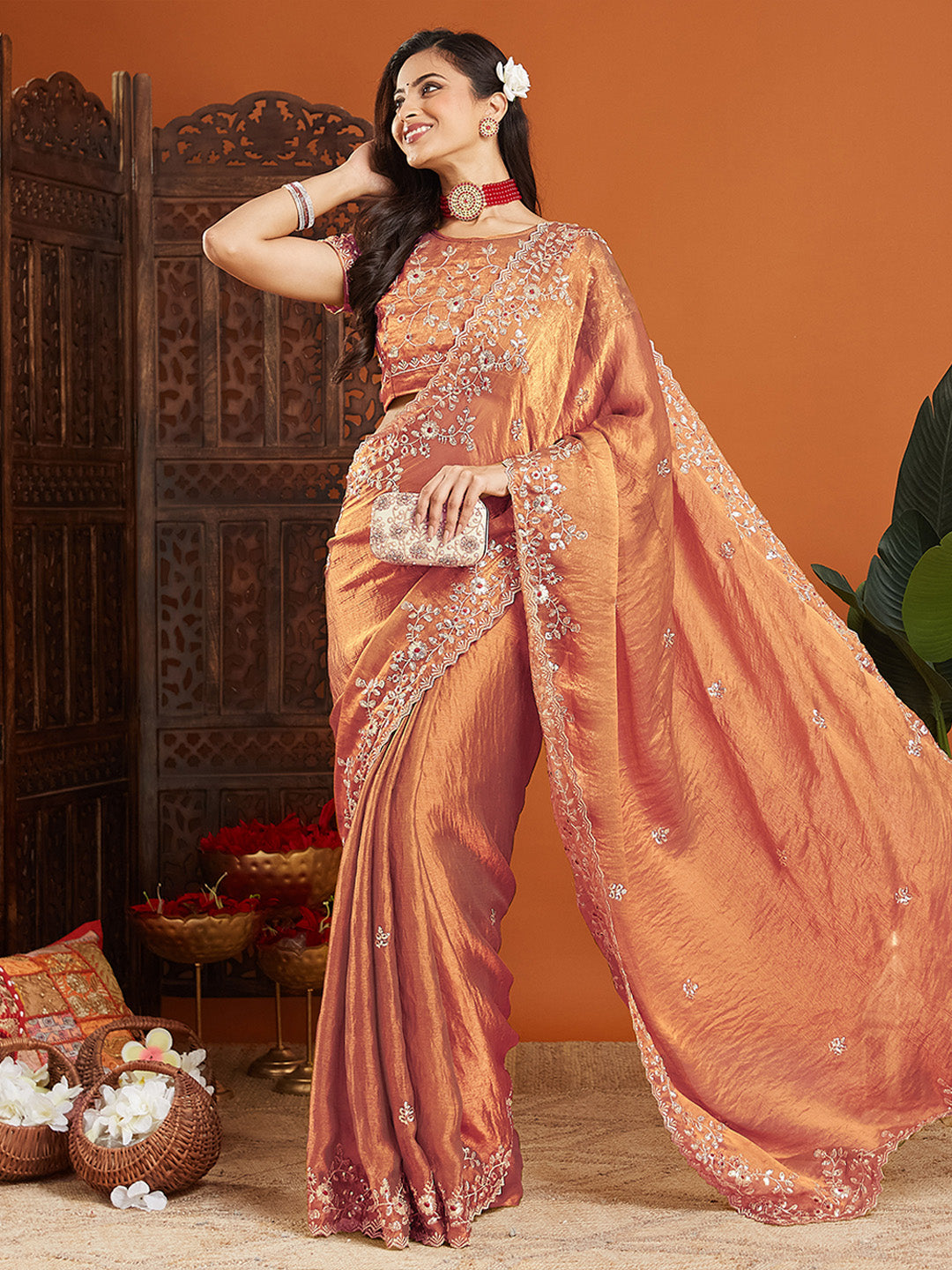 Urban Pallu Embroidered Organza Fusion Saree